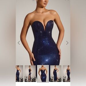 Oh Polly Blue Sequin Strapless Dress